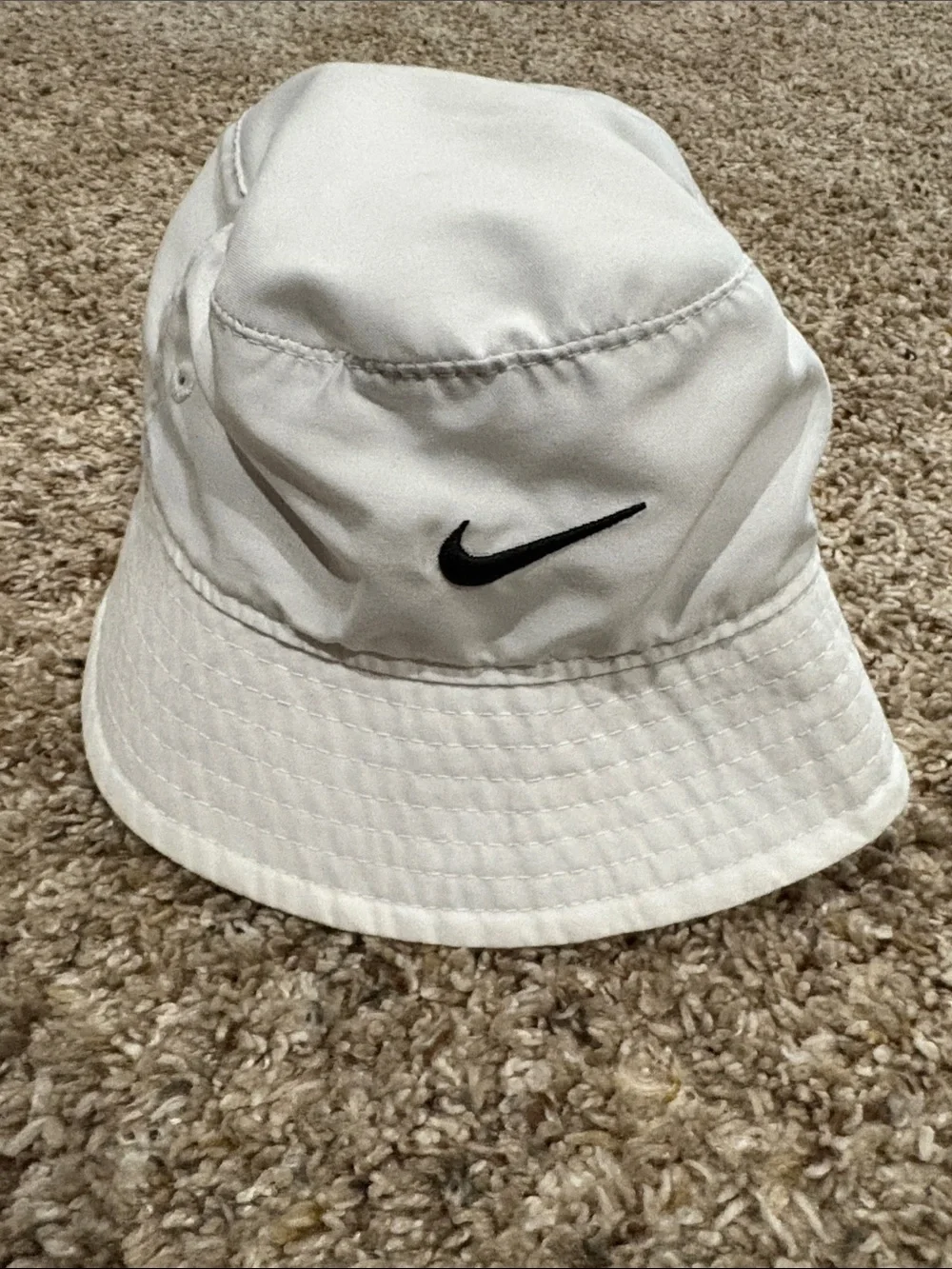Nike White Bucket Hat with Black Swoosh Logo